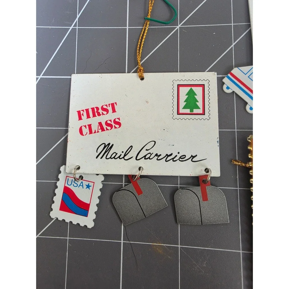 Vintage USPS Postal Christmas Ornaments Lot Mail Carrier Angel Holly 1996 1997